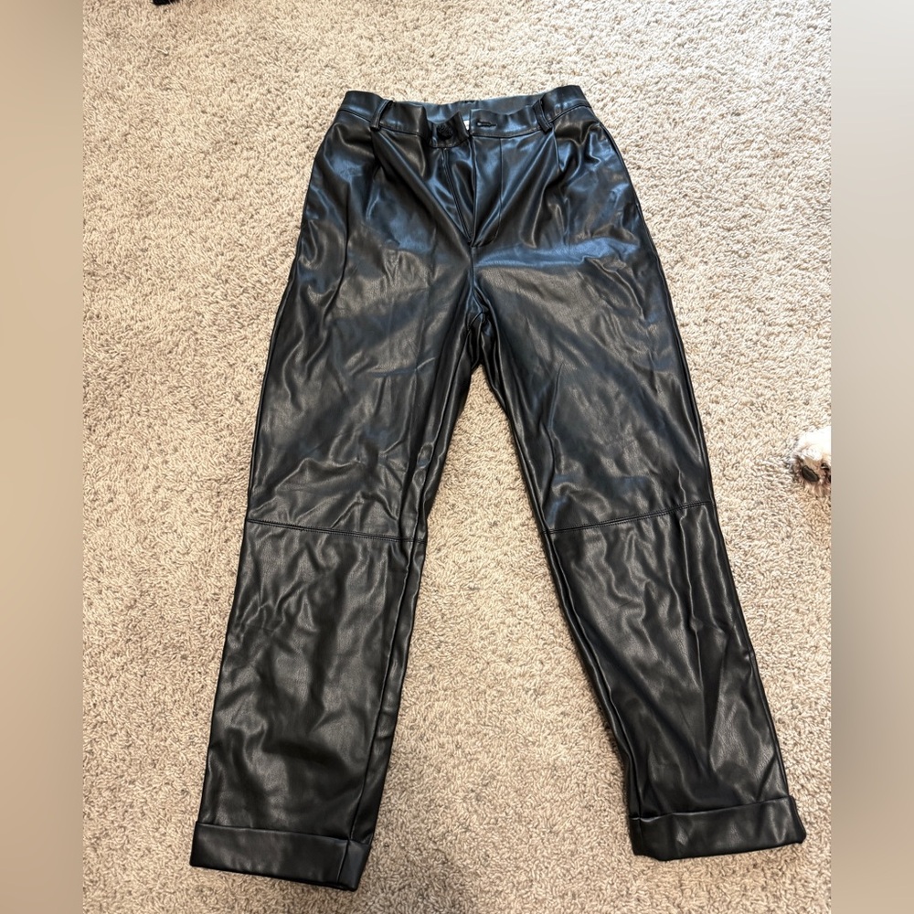 Black Straight Leg Leather Pants